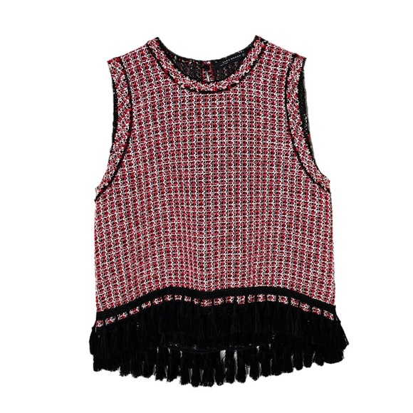 NWT Zara Tweed Knit Tassel Sleeveless Top - Picture 2 of 8